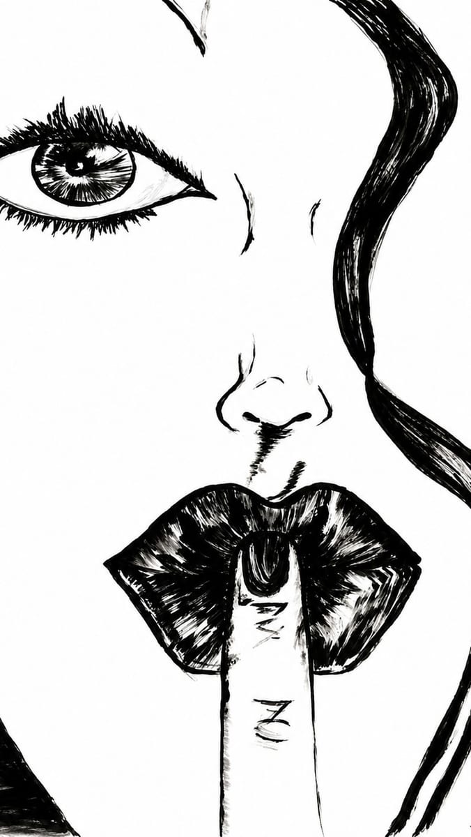 Black ink study of a woman's face